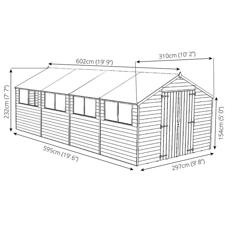 Mercia 10' 2" x 19' 9" Apex Shed - Budget Dip Treated Overlap