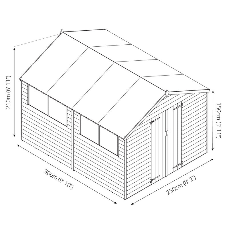 Mercia 8' 2" x 9' 10" Apex Shed - Budget Dip Treated Overlap