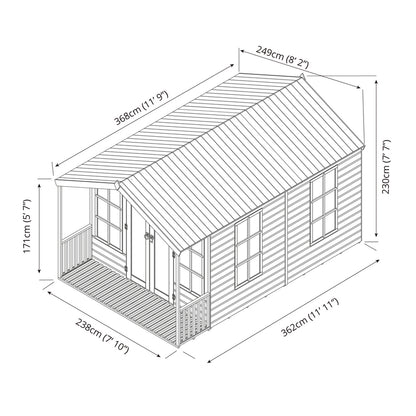 Mercia Wessex 8' 2 x 12' Apex Summerhouse - Premium Dip Treated Shiplap