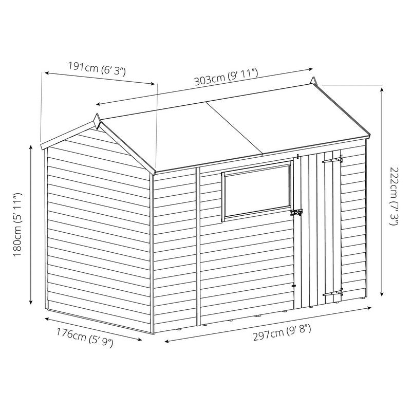 Mercia 9' 10" x 6' 3" Reverse Apex Shed - Budget Dip Treated Overlap