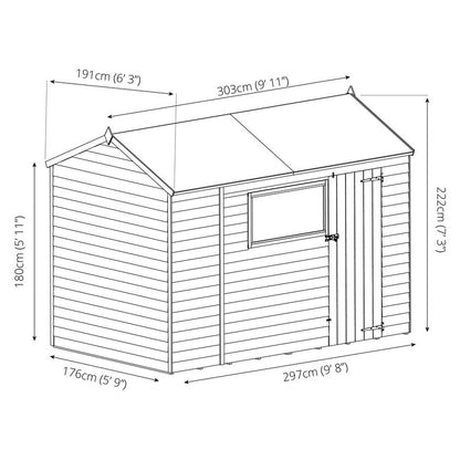 Mercia 9' 10" x 6' 3" Reverse Apex Shed - Budget Dip Treated Overlap