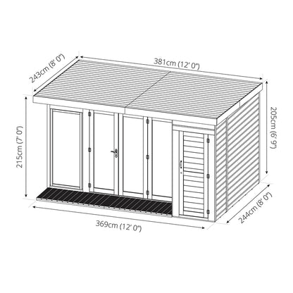 Mercia Pent 12' 6" x 8' 2" Pent Summerhouse - Premium Dip Treated Shiplap