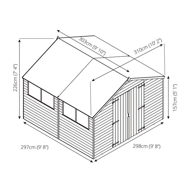 Mercia 10' 2" x 9' 11" Apex Shed - Budget Dip Treated Overlap