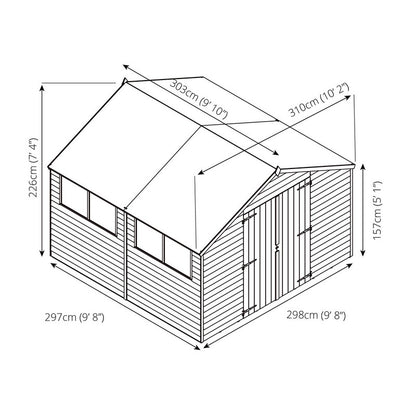 Mercia 10' 2" x 9' 11" Apex Shed - Budget Dip Treated Overlap