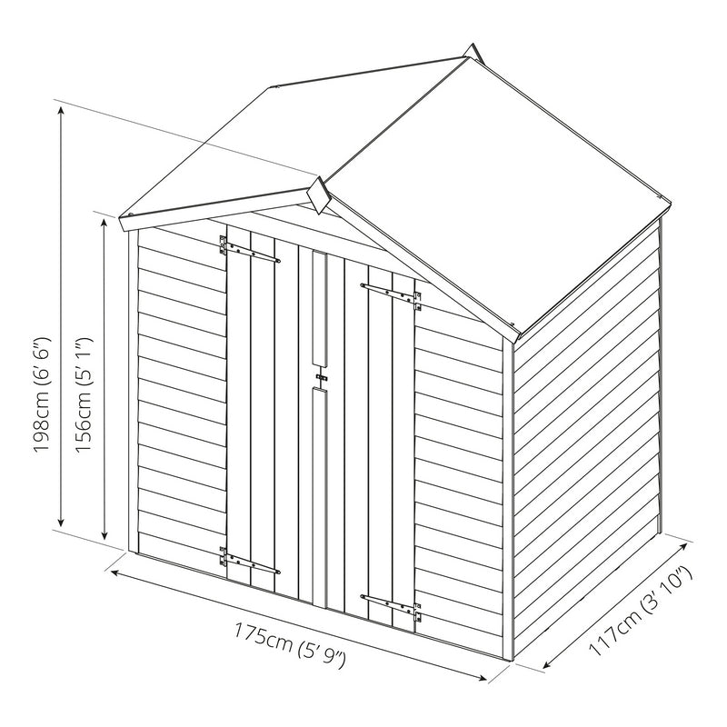 Mercia 6' 2" x 4' 2" Apex Shed - Budget Dip Treated Overlap