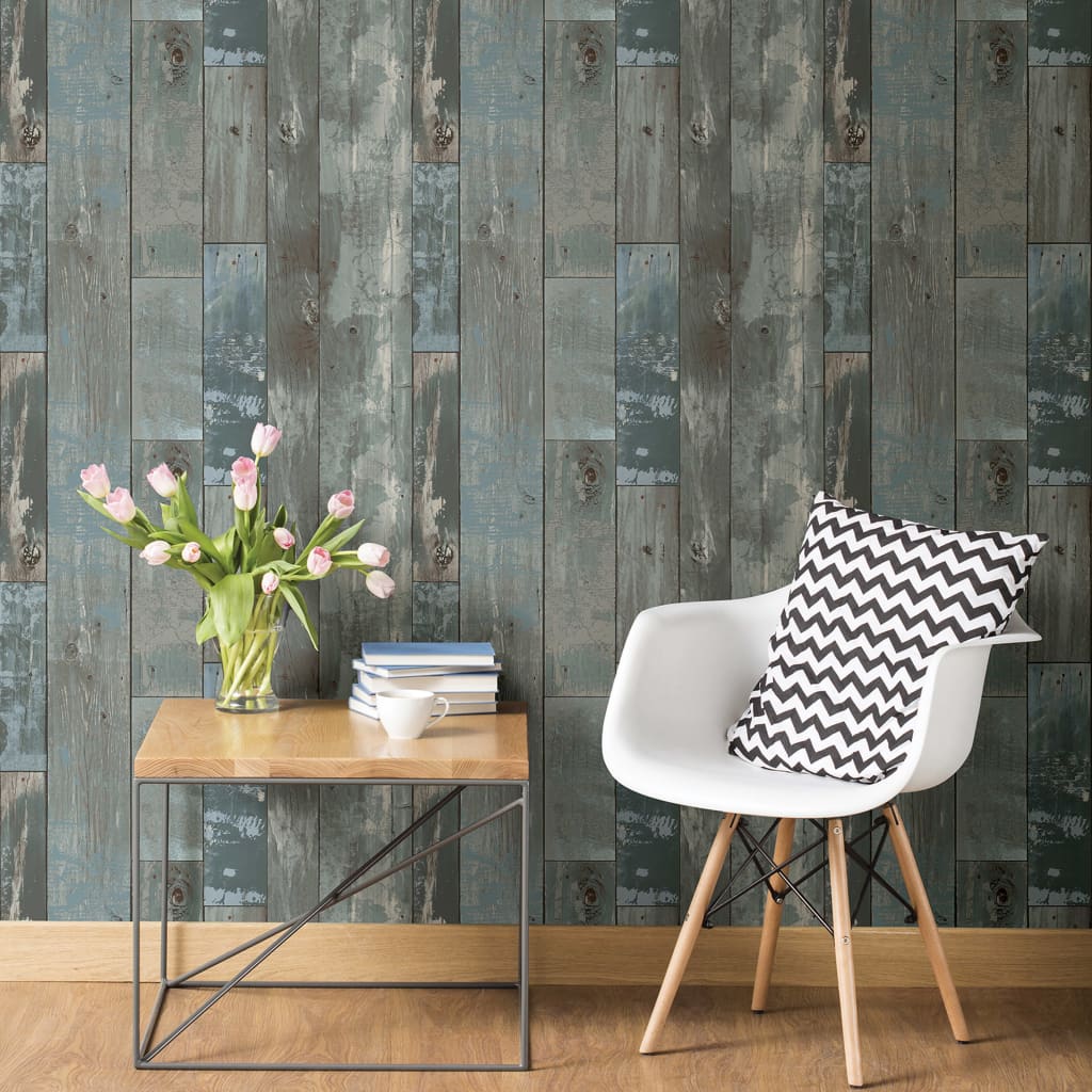 DUTCH WALLCOVERINGS Wallpaper Scrapwood Grey-blue