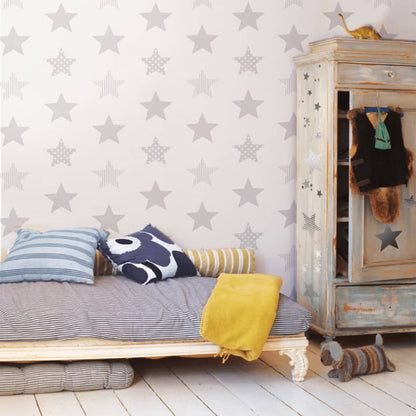 Noordwand Wallpaper Kids @ Home Superstar Silver and White