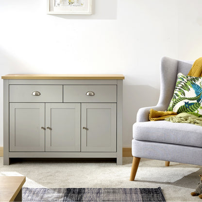 Lancaster Large Sideboard Grey 3 Doors 2 Shelves 2 Drawers