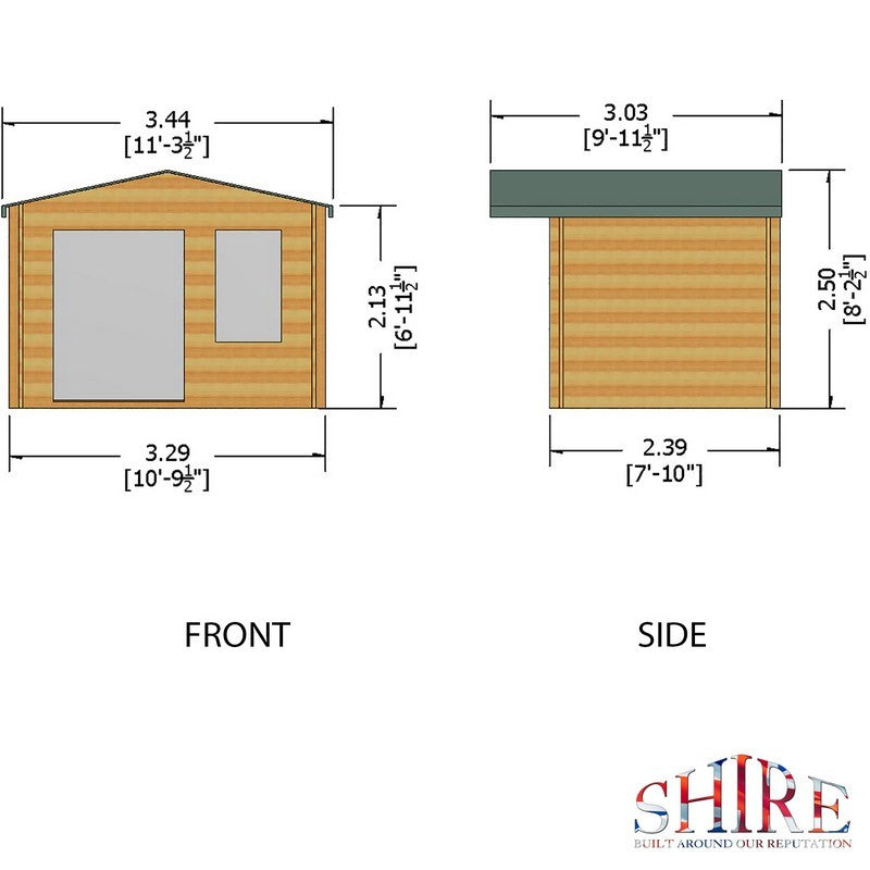 Shire Berryfield 11' 3" x 9' 11" Apex Log Cabin - Premium 19mm Cladding Log Clad