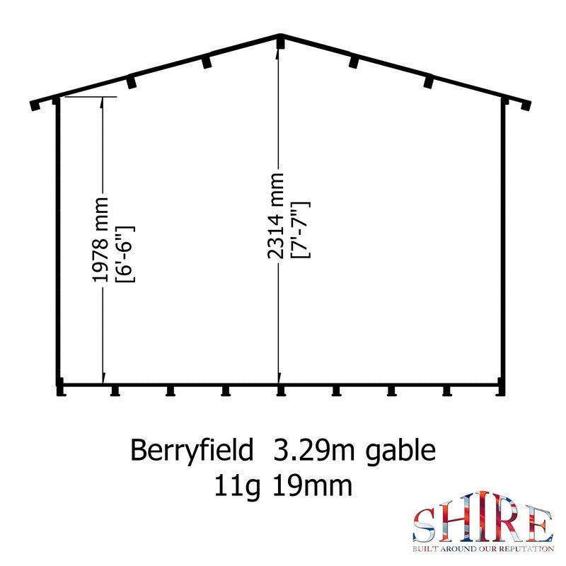 Shire Berryfield 11' 3" x 9' 11" Apex Log Cabin - Premium 19mm Cladding Log Clad