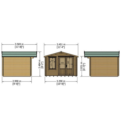 Shire Berryfield 11' 3" x 11' 10" Apex Log Cabin - Premium 19mm Cladding Log Clad