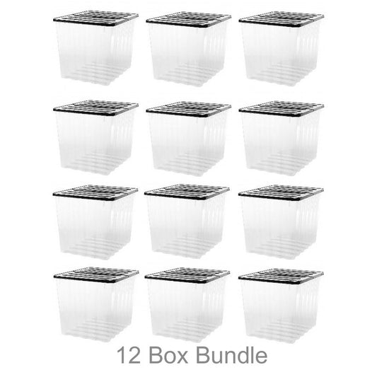 12 x Plastic Storage Boxes 110 Litres Extra Large - Clear & Black Supa Nova by Strata