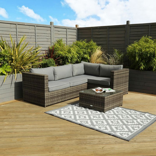 Classic Rattan Garden Corner Sofa by Wensum - 3 Seats Grey - Croft Home & Garden