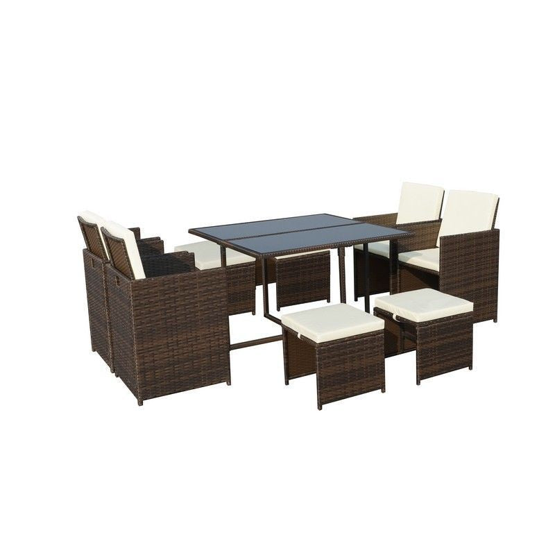 Valencia Rattan Garden Patio Dining Set by Royalcraft - 8 Seats Ivory Cushions - Croft Home & Garden