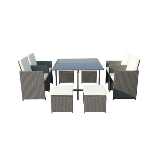 Valencia Rattan Garden Patio Dining Set by Royalcraft - 8 Seats Ivory Cushions