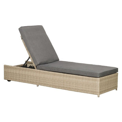 Tuscany Rattan Garden Patio Sun Lounger by Royalcraft with Grey Cushions - Croft Home & Garden