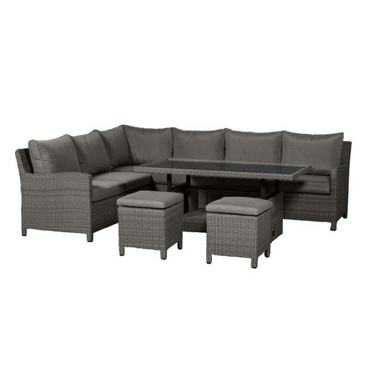 Paris Rattan Garden Corner Sofa by Royalcraft - 8 Seats Grey Cushions