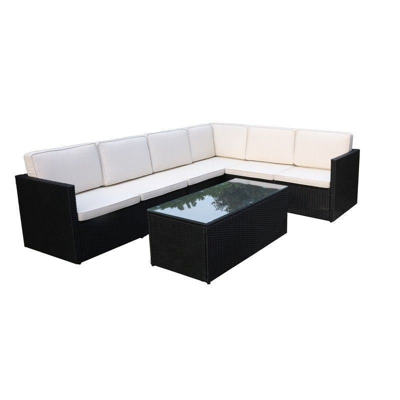 Marseille Rattan Garden Corner Sofa by Royalcraft - 5 Seat Ivory Cushions