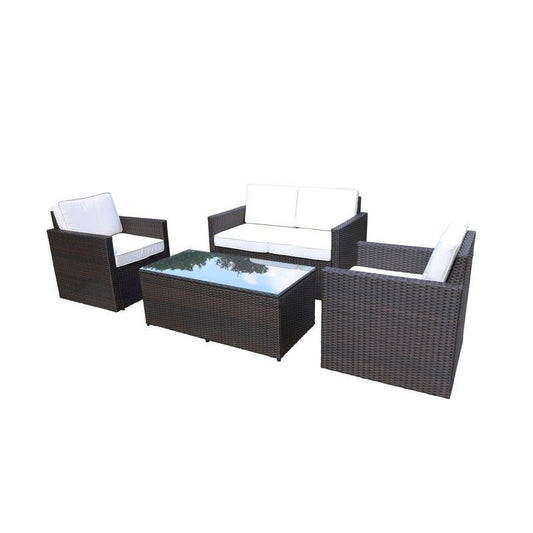 Marseille Rattan Garden Patio Dining Set by Royalcraft - 4 Seats Ivory Cushions - Croft Home & Garden