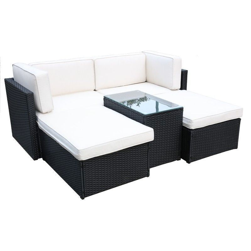 Marseille Rattan Garden Sofa Set by Royalcraft - 4 Seats Ivory Cushions - Croft Home & Garden