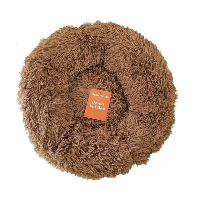 Brown Fluffy Donut Pet Bed 80cm x 26cm