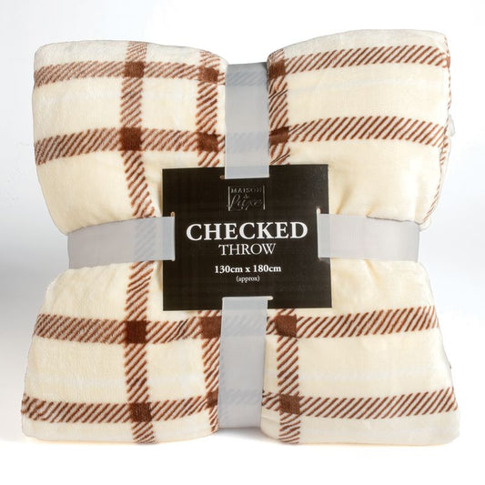 Checked Throw By Maison de Luxe Cream 180cm