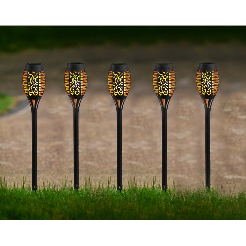 5 Pack Black Torch Solar Garden Stake Light 12 Orange LED - 50cm by Bright Garden