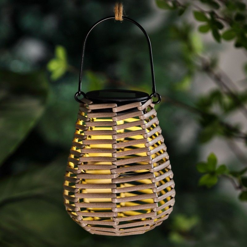 Rattan Solar Garden Lantern Decoration Warm White LED - 16cm Contemporary Artisan by Bright Garden