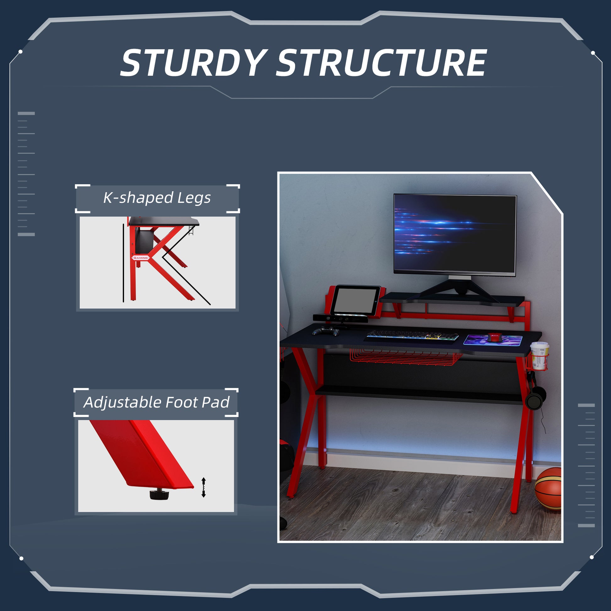 Homcom Gaming Desk Computer Table with Monitor Stand