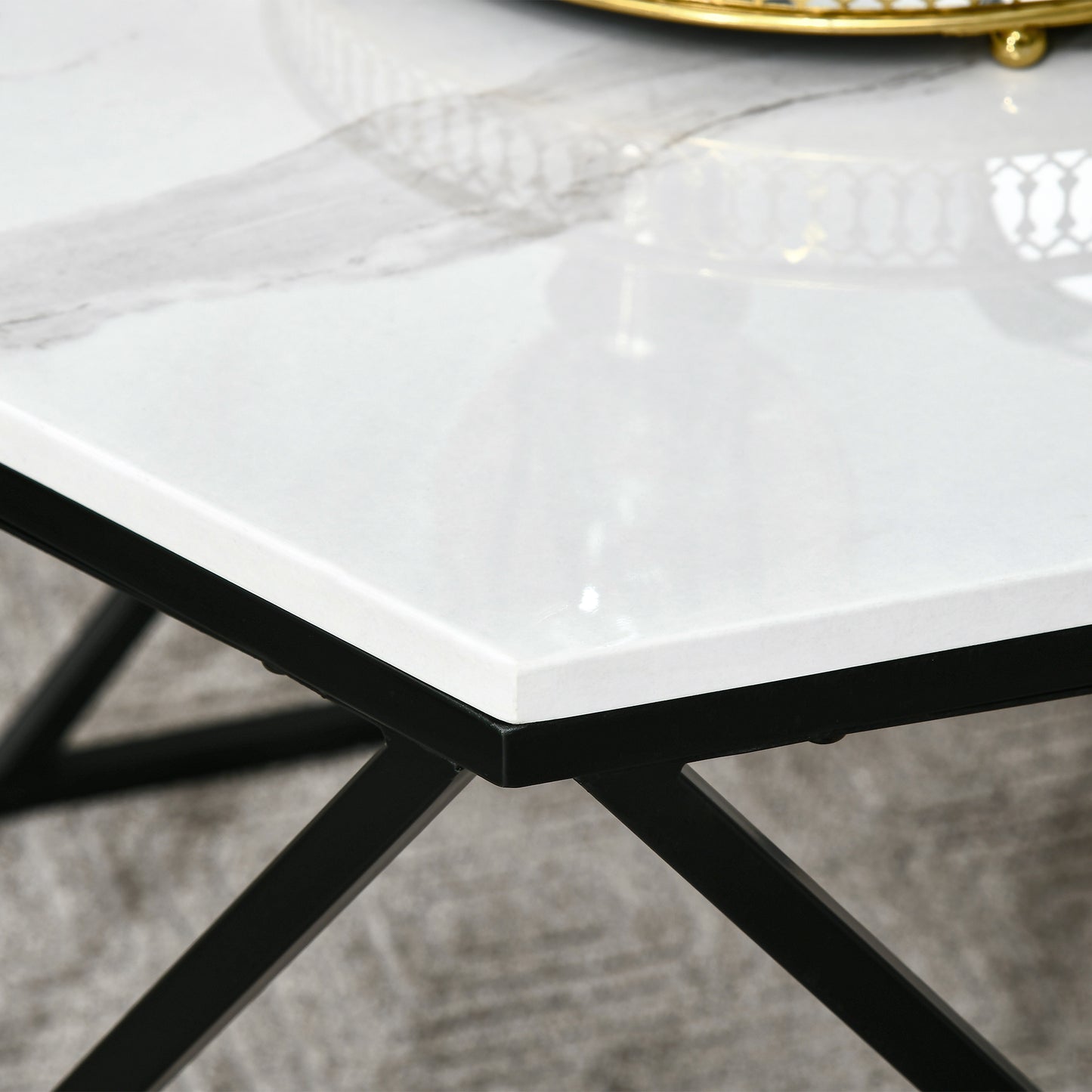 Homcom Coffee Table with High Gloss Marble Effect Table Top