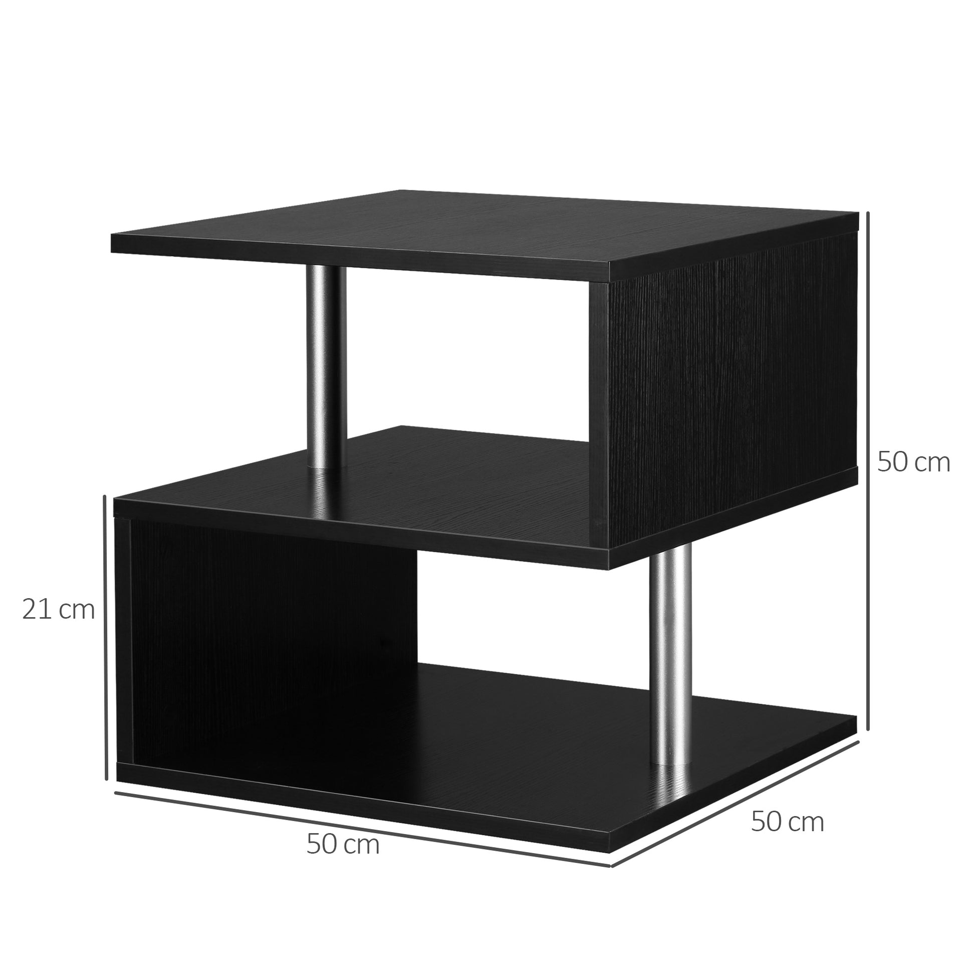 Homcom Wooden S Shape Cube Coffee Console Table 2 Tier Storage Shelves Organizer Office Bookcase Living Room End Desk Stand Display (Black)