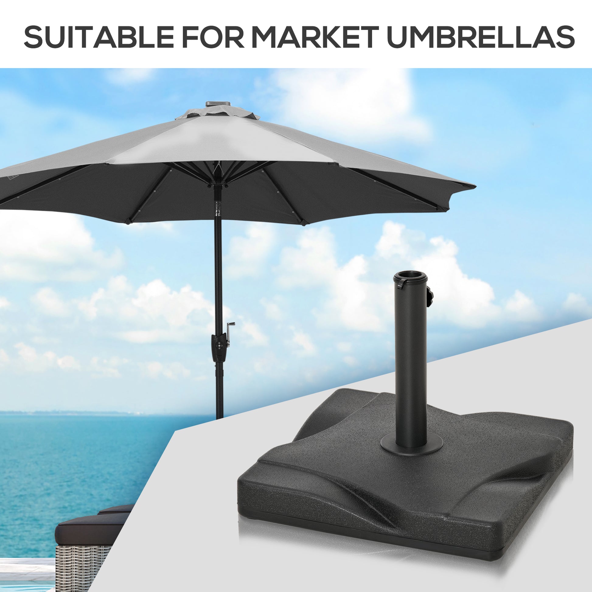 Outsunny Patio Outdoor Garden 20kg Square Cement Parasol Base Umbrella Weight Stand Holder Fits ?35mm