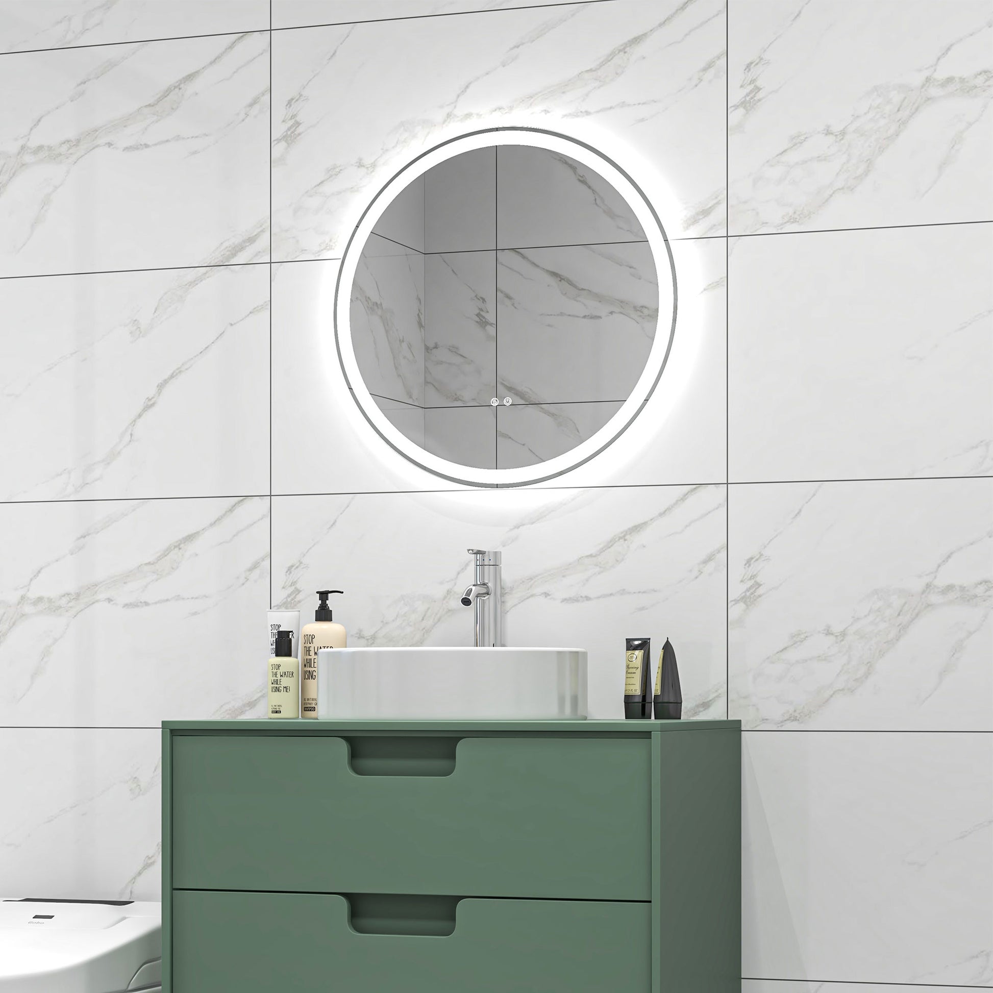 kleankin Round Bathroom Mirror with LED Lights