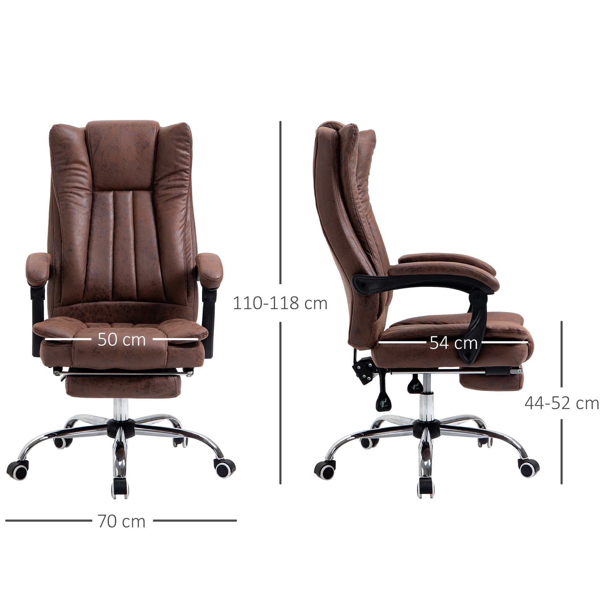 Vinsetto Home Office Chair Microfibre Desk Chair With Reclining Function Armrests Swivel Wheels Footrest Brown