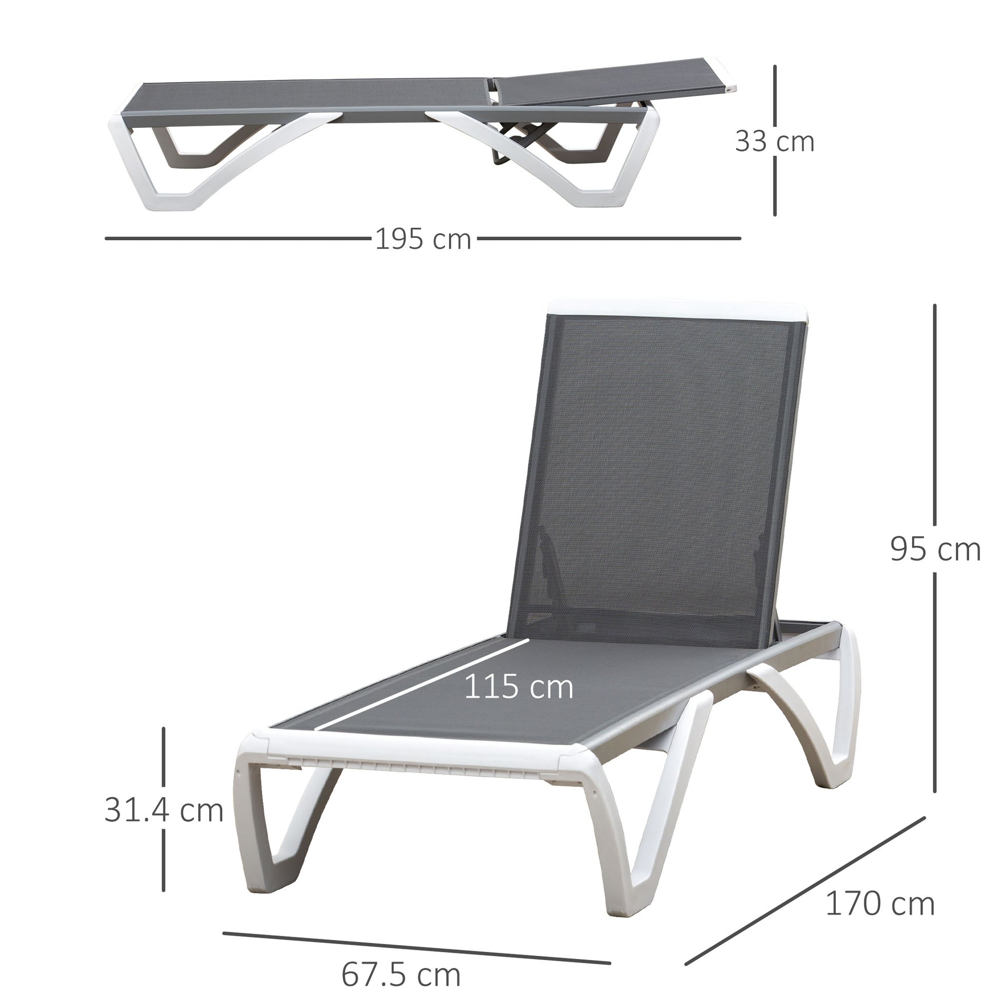 Outsunny Portable Outdoor Chaise Lounge Sun Lounger with Adjustable Back