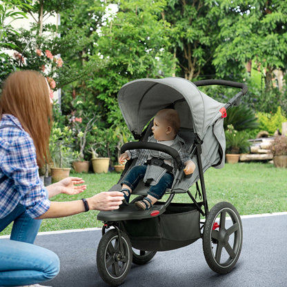 Homcom Foldable Three-Wheeler Baby Stroller w/ Canopy