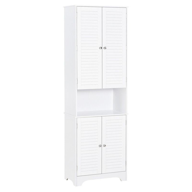 Homcom Tall Freestanding Bathroom Cabinet Retro Shutters W/ 3 Compartments Shelves Elevated Base Narrow Organiser White 60L X 30W X 182.5H cm