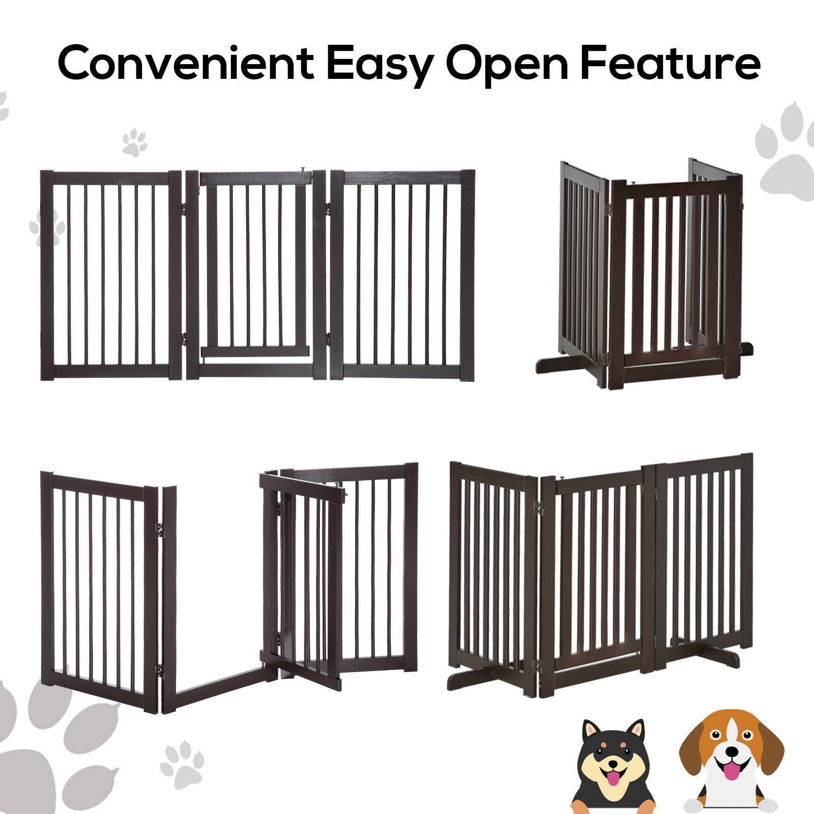 PawHut Pet Gate Medium-density fibreboard Freestanding Expandable Dog Gate w/ Latched Door Brown