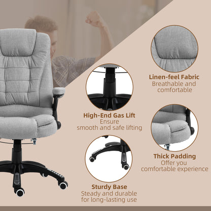 Vinsetto Massage Office Chair Recliner Ergonomic Gaming Heated Home Office Padded Linen-Feel Fabric & Swivel Base Light Grey