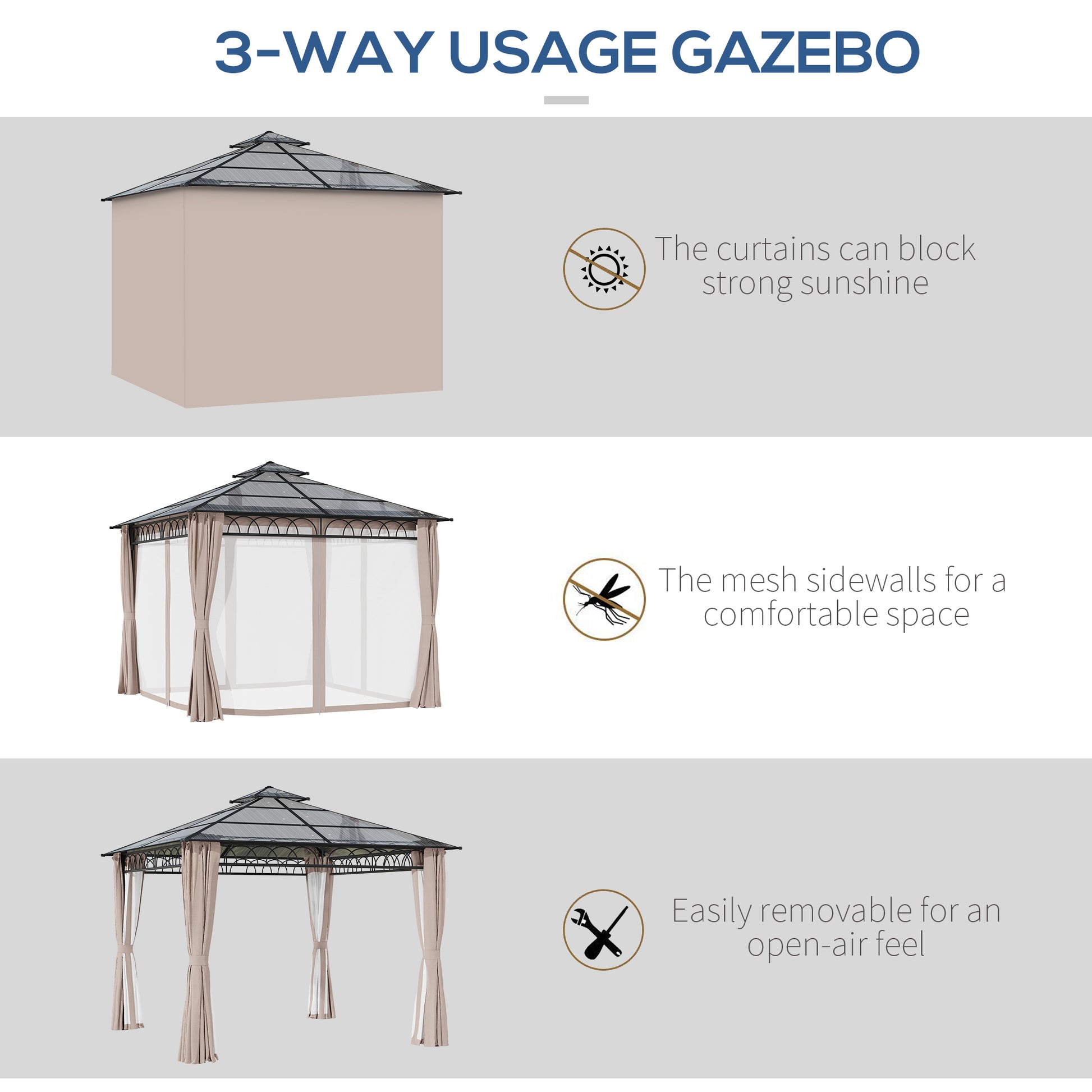 Outsunny 3 x 3 (m) Outdoor Polycarbonate Gazebo