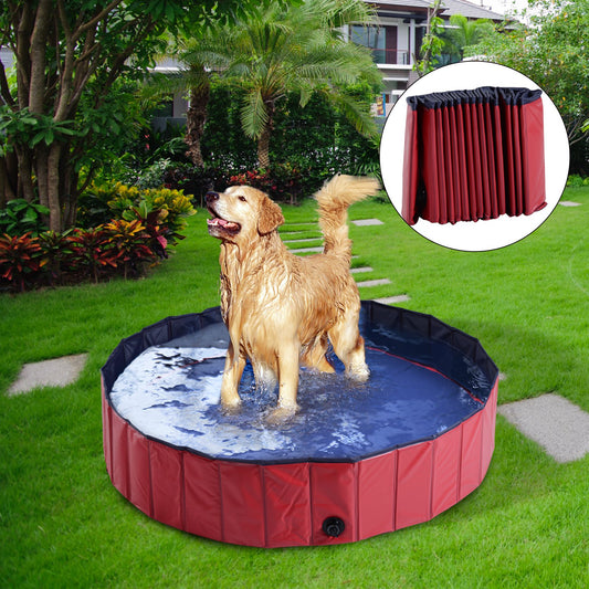 PawHut Foldable Dog Paddling Pool Pet Cat Swimming Pool Indoor/Outdoor Collapsible Summer Bathing Tub Shower Tub Puppy Washer (?140 x 30H (cm)