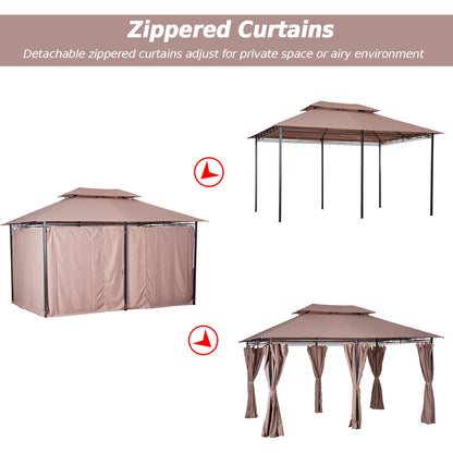 Outsunny 4m x 3(m) Metal Gazebo Canopy Party Tent Garden Pavillion Patio Shelter Pavilion with Curtains Sidewalls