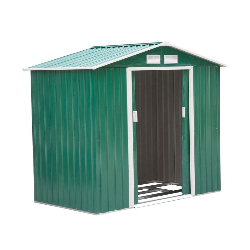 Galvanised 7 x 4' Double Door Reverse Apex Garden Shed Lockable Steel Green by Steadfast