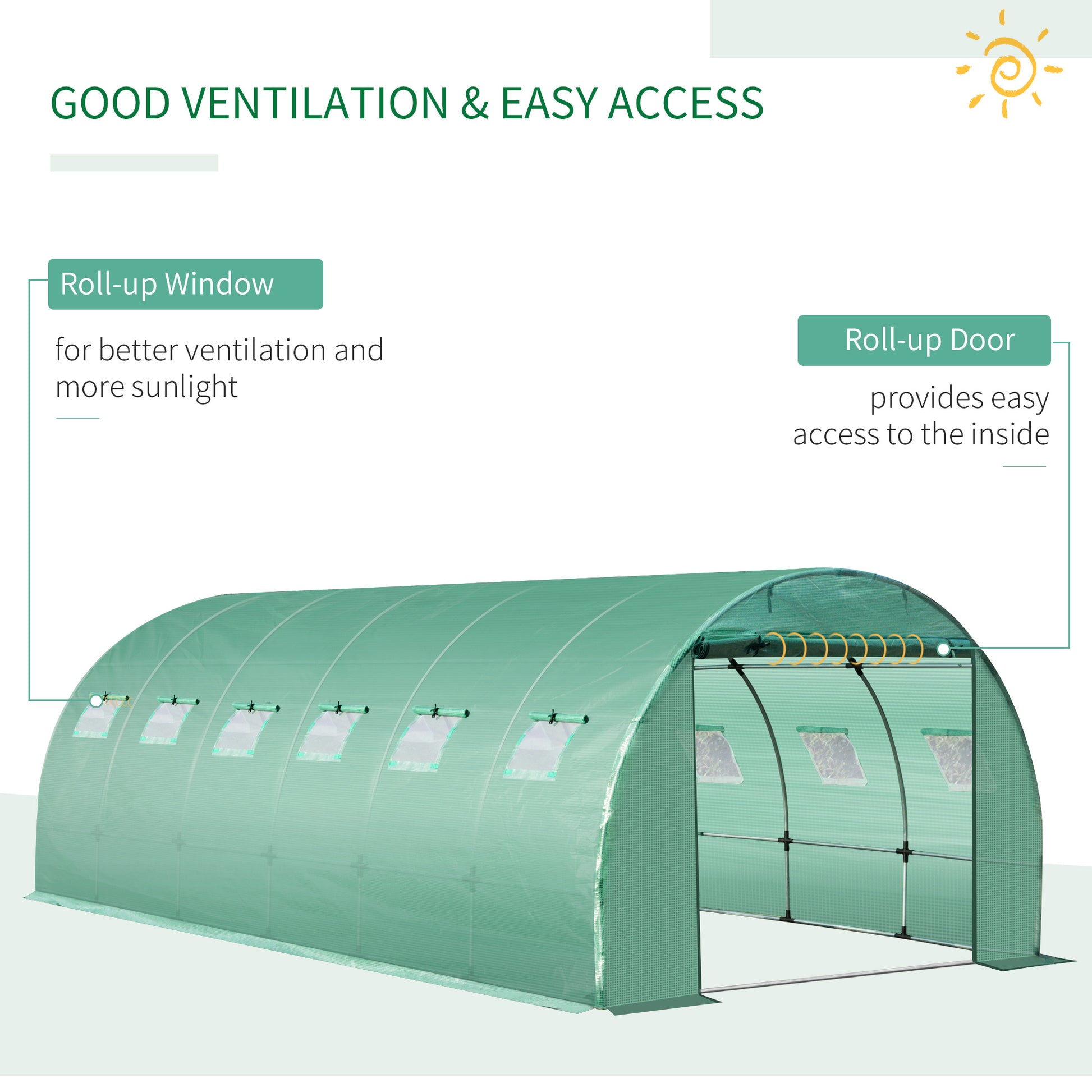 Outsunny 6 X 3 X 2M Greenhouse Replacement Cover Only Winter Garden Plant Pe Cover For Tunnel Walk-In Greenhouse With Roll-Up Windows Door Outdoor