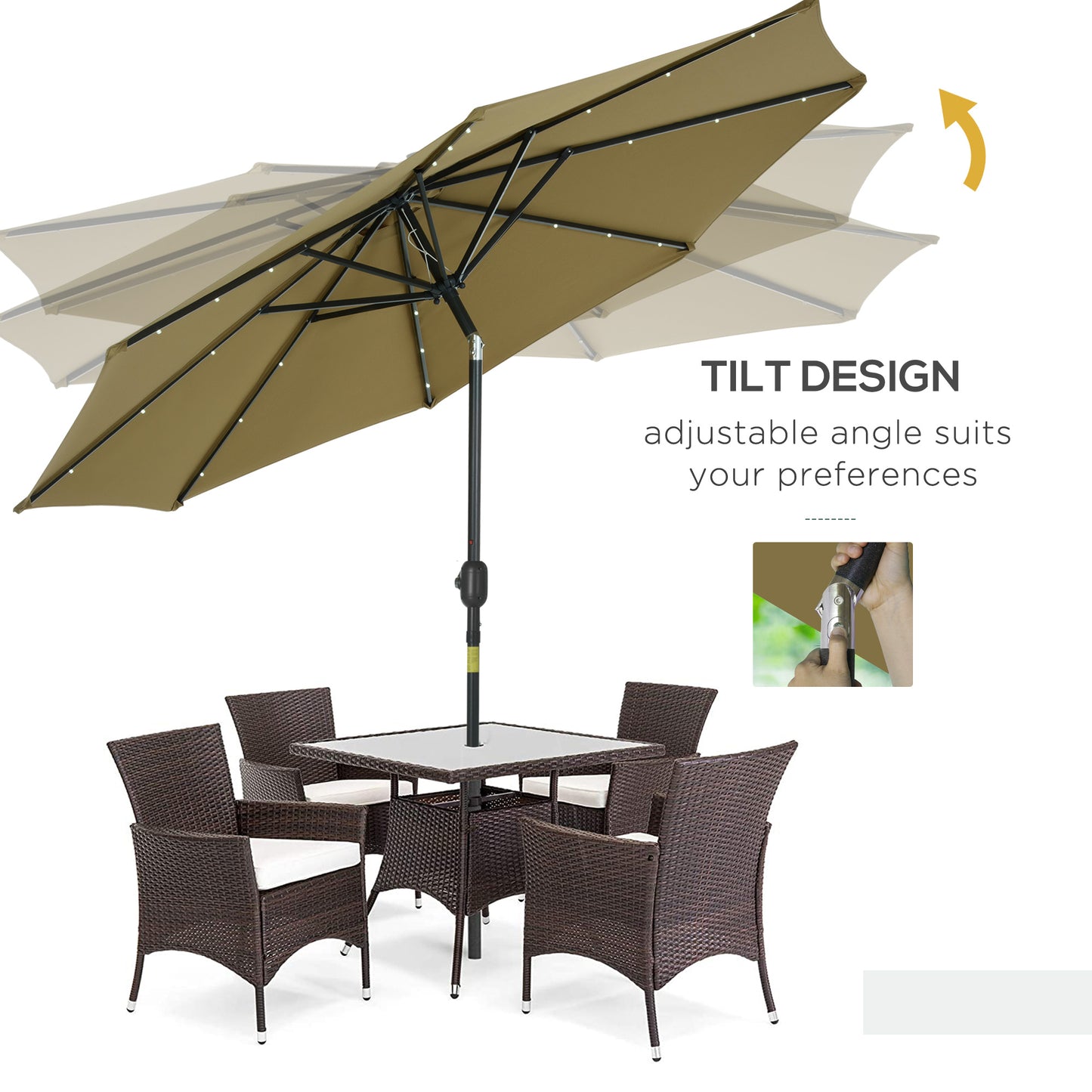 Outsunny 24 LED Solar Powered Parasol Umbrella-Brown