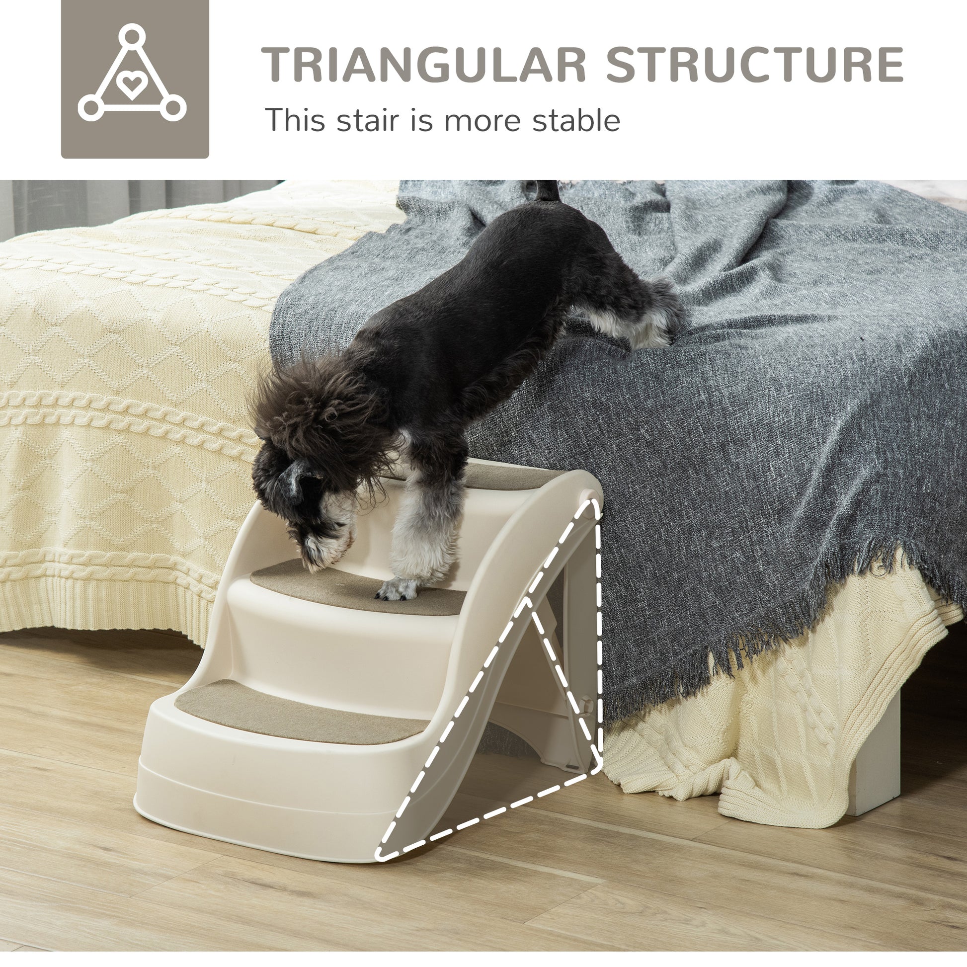 PawHut Foldable Pet Stairs Portable Dog Steps 3-Step Design with Non-slip Mats for High Beds