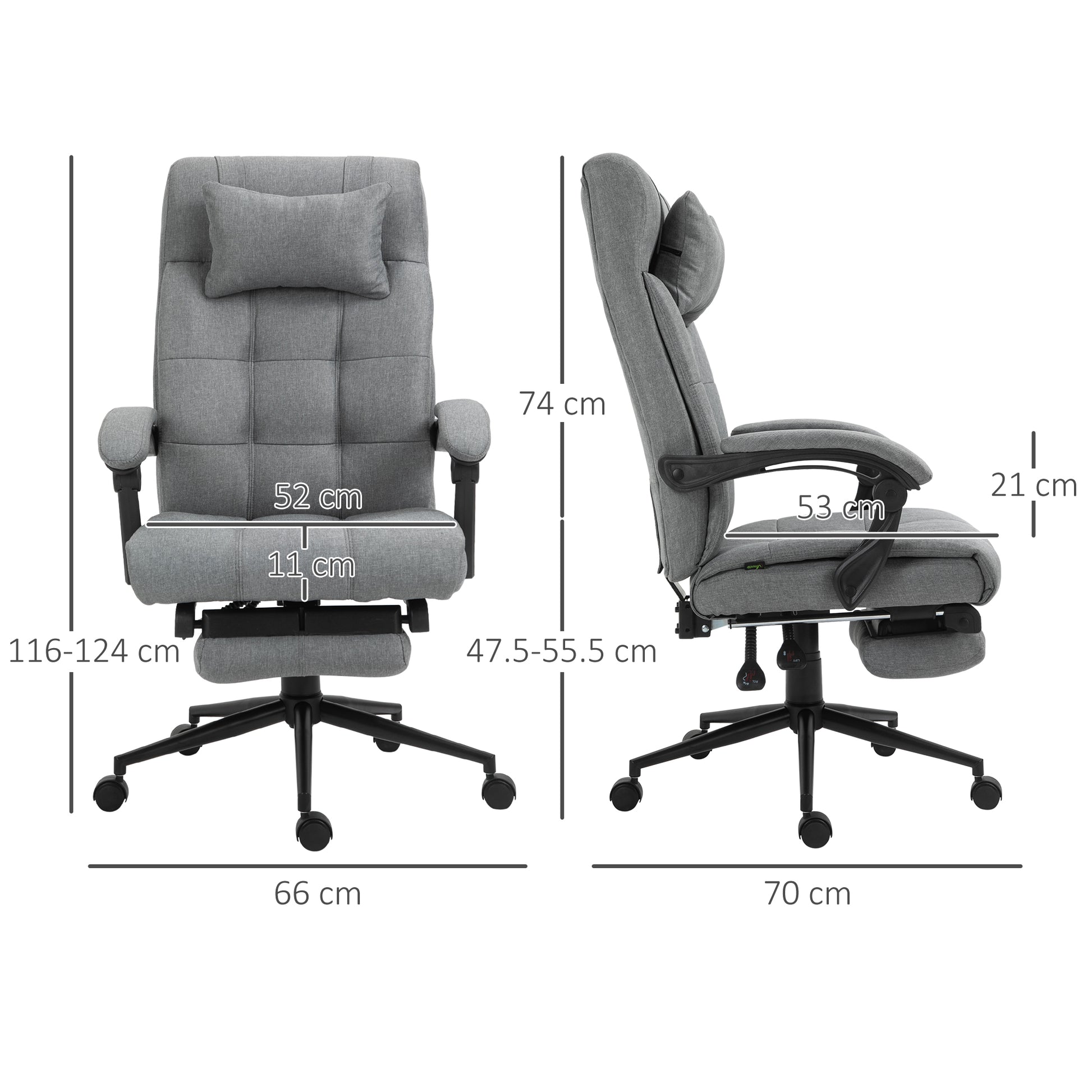 Vinsetto Office Chair With Footrest Ergonomic Office Chair With Armrests Lumber Support And Headrest Light Grey