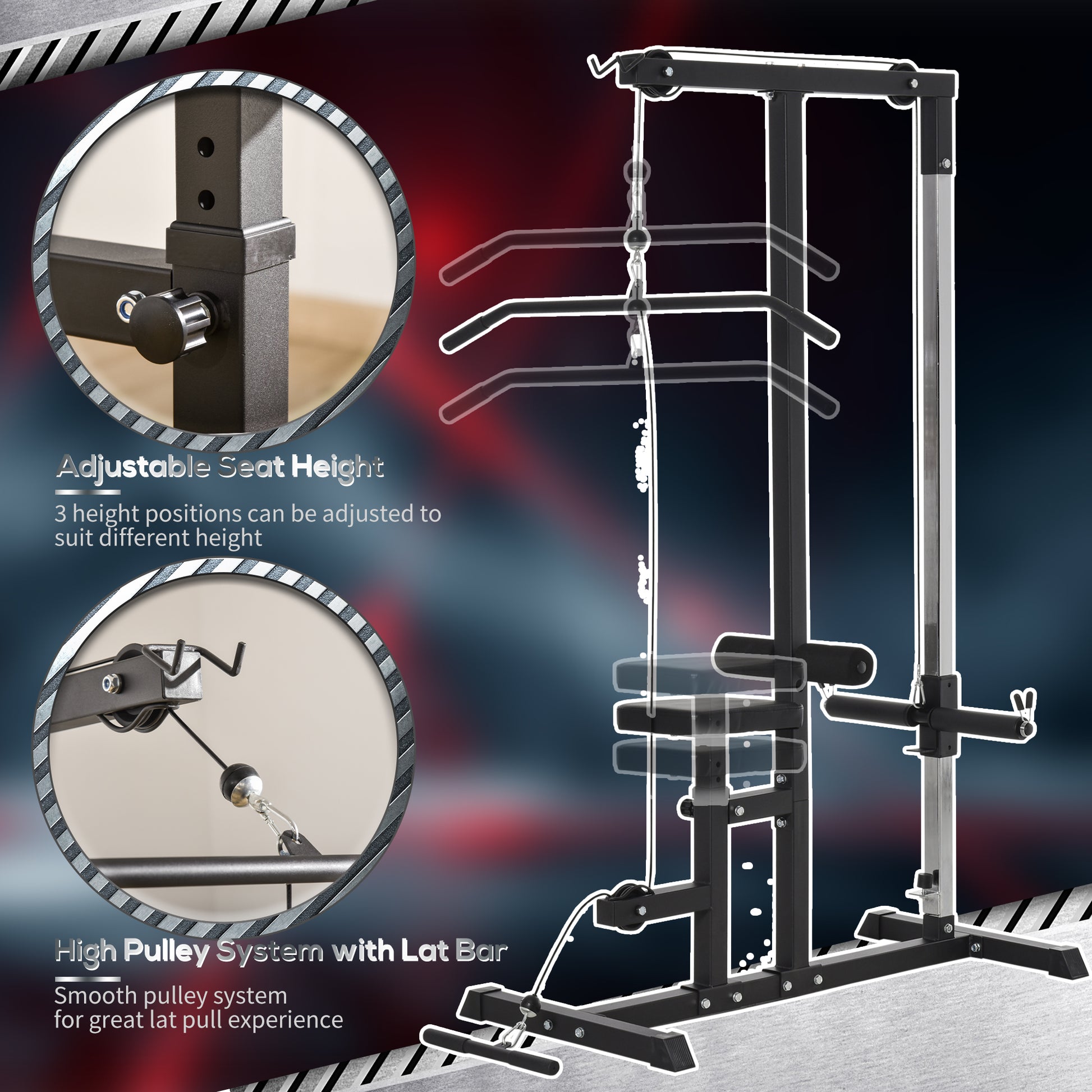 Homcom Exercise Pulley Machine Power Tower with Adjustable Seat Cable Positions