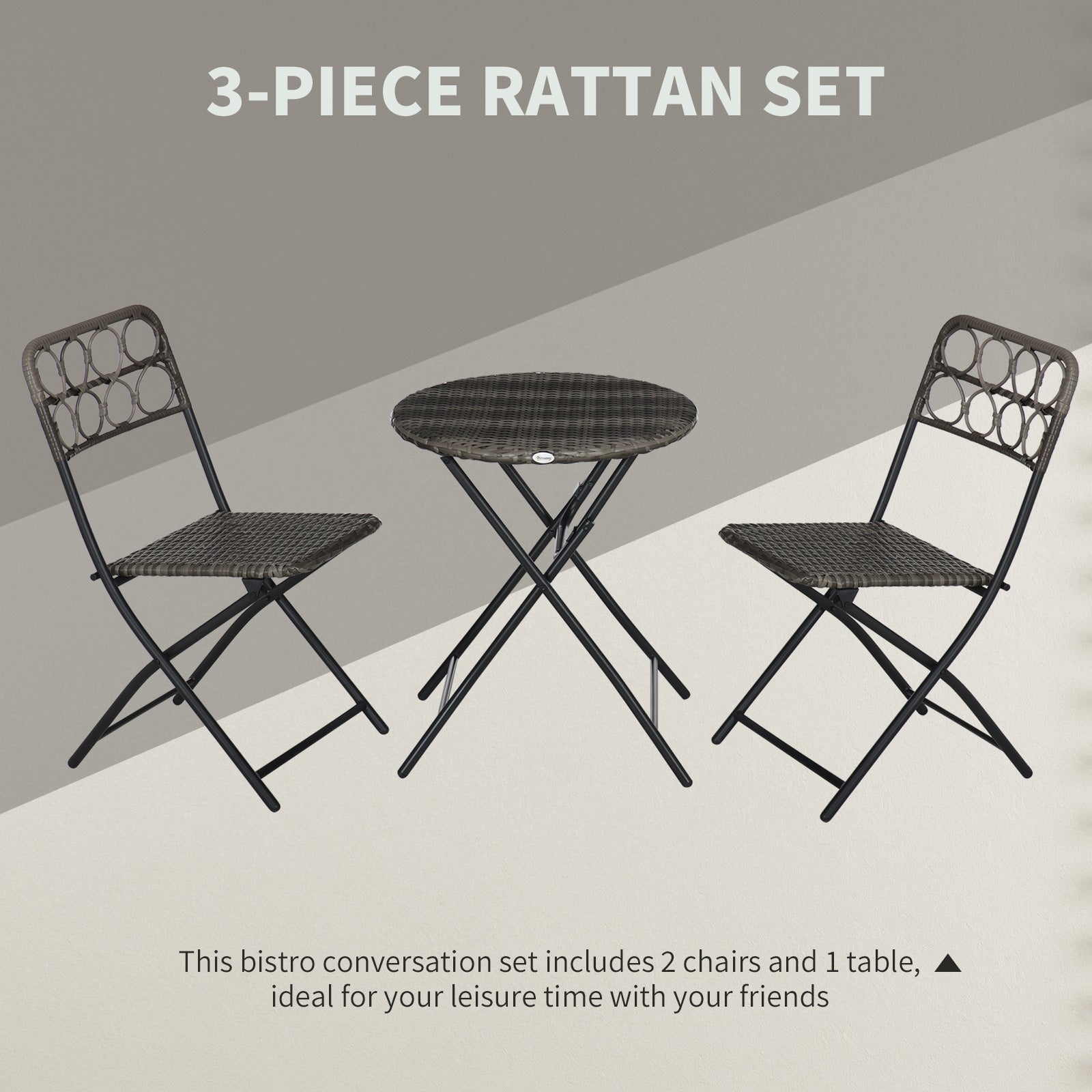 Outsunny 3 PCS Rattan Wicker Bistro Set with Easy Folding