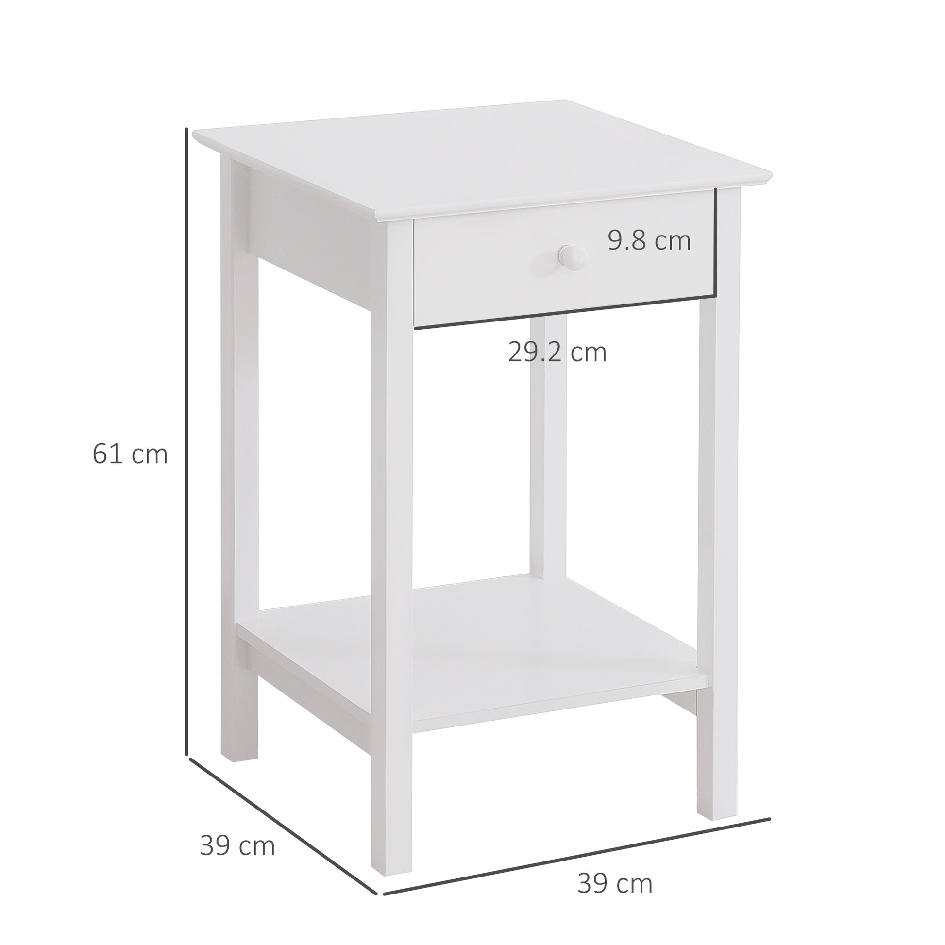 Homcom Wooden Bedside Table Cabinet With Drawer Shelf Storage End Side White Multipurpose Bedroom Night Stand